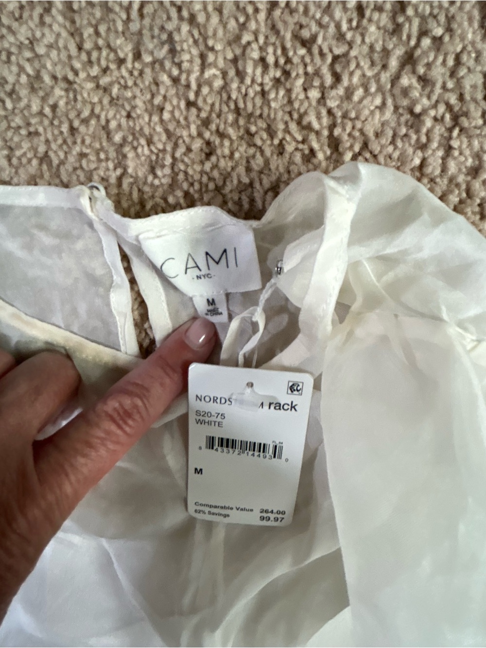 CAMI NYC Penny White Sheer Silk Organza Balloon Sleeve Blouse Size M - Flawed - Picture 7 of 8